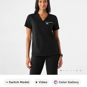 Figs Black Short Sleeve V-Neck Top